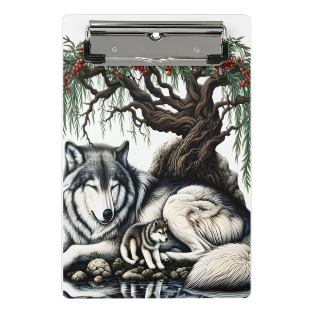 Familienoase Serene Wolf in idyllischer Natur Mini Klemmbrett (Vorderseite)