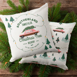 Familienpink Vintage Auto Weihnachtsbaum Lieferung Kissen