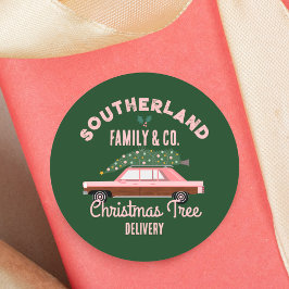 Familienpink Vintage Auto Weihnachtsbaum Lieferung Runder Aufkleber