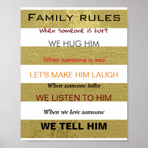 Familienregeln in goldenen Farbplakaten Poster