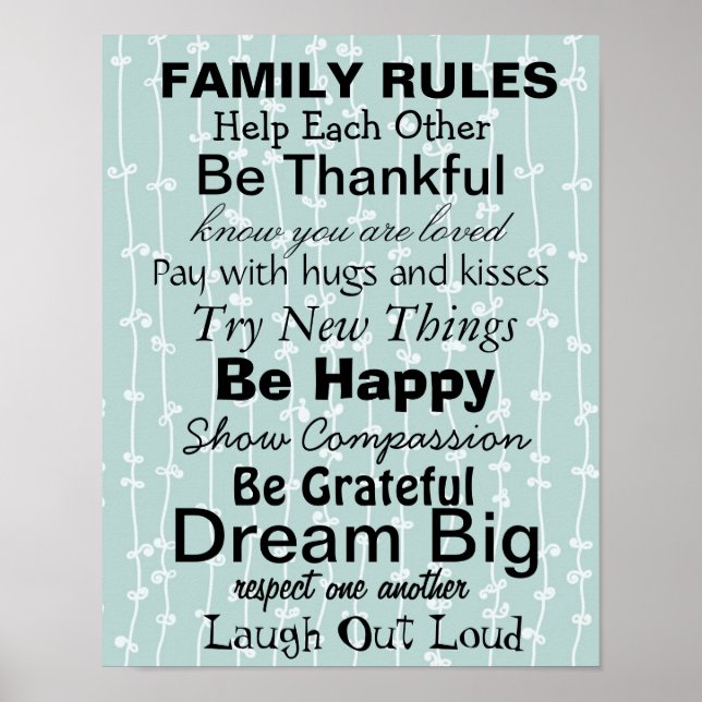 FAMILIENREGELN, Inspiration für eine glückliche Fa Poster (Vorne)