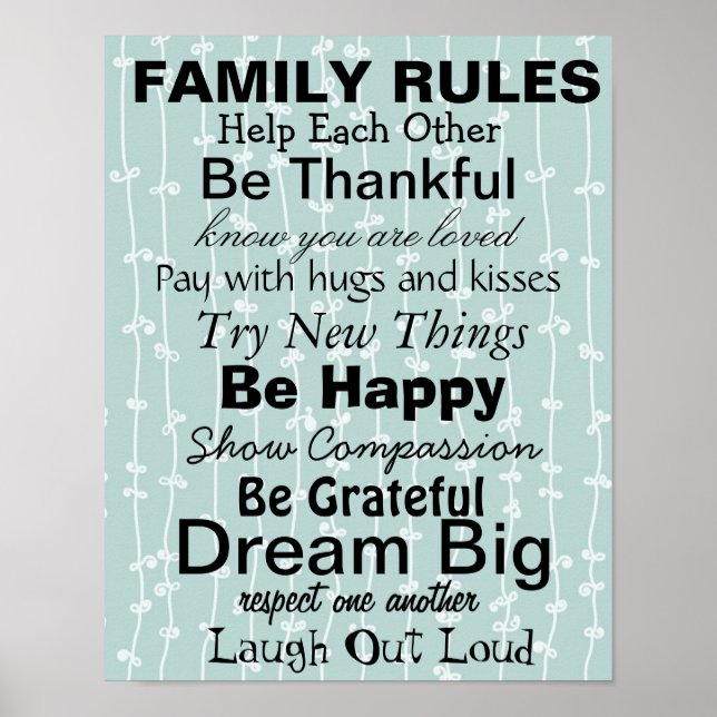 FAMILIENREGELN, Inspiration für eine glückliche Fa Poster (Vorne)