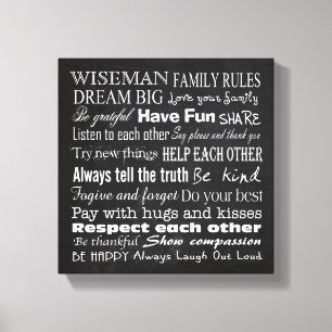 Familienregeln Nachname 10x10 Wrapped Canvas Leinwanddruck
