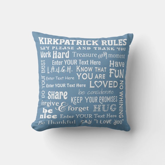 FAMILIENREGELN Word Art Personal Editable Farbe Kissen (Vorderseite)