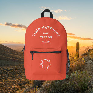 Familienreise Camping Burnt Orange Wappen Bedruckter Rucksack