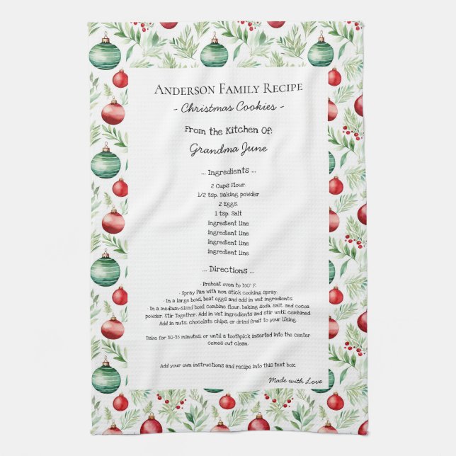 Familienrezepte Heirloom Text Weihnachtsschmuck Geschirrtuch (Vertikal)
