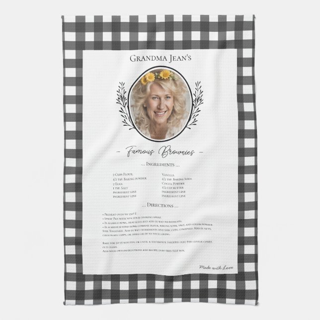 Familienrezepte Keepake Foto Gingham Küchentuch (Vertikal)