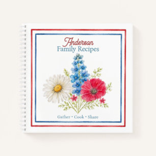 Familienrezeptebuch   Wasserfarbenes Florales Koch Notizbuch