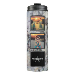 Familiensammlung von Foto auf grauem Marmor-Monogr Thermosbecher
