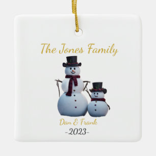 Familienschneemann-Ornament für 2 Personen Keramikornament