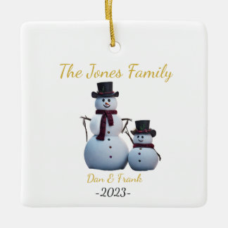 Familienschneemann-Ornament für 2 Personen Keramikornament