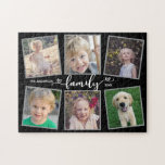 Familienskript Herz-FotoCollage<br><div class="desc">Dieses Foto-Puzzle ist ein einzigartiges Geschenk für alle Familienmitglieder. Es bietet 6 Fotorahmen für Bilder von Kindern und Familienmitgliedern und ist mit dem Text "familie" akzentuiert,  der in der modernen Herzkalligraphie erscheint.</div>