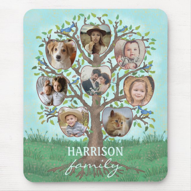 Familienstammbaum 8 Bilder + Name leicht Mousepad (Vorne)