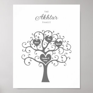 Familienstammbaumplakat Silberne Herzen Poster