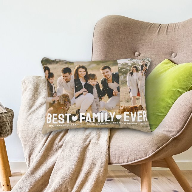 Familientext-Overlay Beste Familie je FotoCollage Dekokissen (Von Creator hochgeladen)
