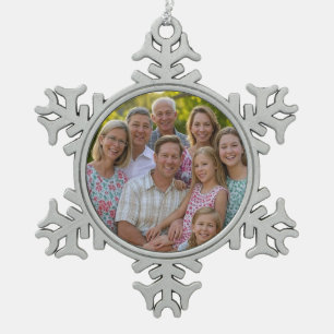 Familientreffen-Foto anpassen und personalisieren Schneeflocken Zinn-Ornament