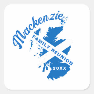 Familientreffen mit Schottland-Flagge  Quadratischer Aufkleber