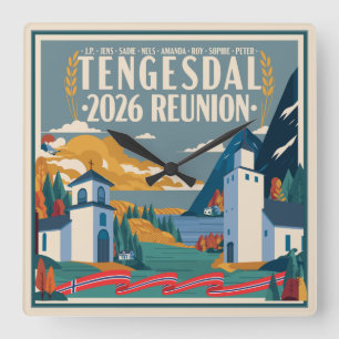 Familientreffen Tengesdal 2026 Quadratische Wanduhr