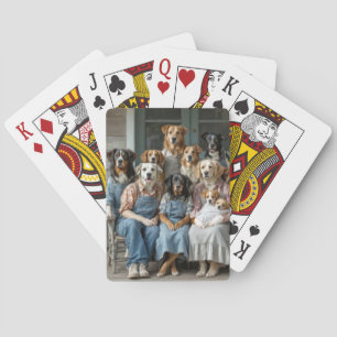 Familientreffen von Hunden auf der Veranda eines B Spielkarten