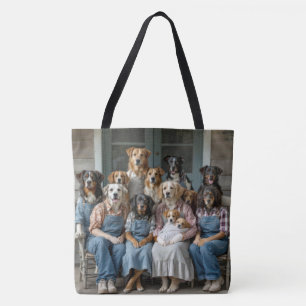 Familientreffen von Hunden auf der Veranda eines B Tasche