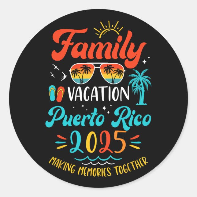Familienurlaub 2025 Puerto Rico Matching Sommer V Runder Aufkleber (Vorderseite)