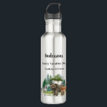 Familienurlaub Bärenwaldtiere Edelstahlflasche<br><div class="desc">Ein Wald,  Waldlandschaft mit einem Wolfsbär und Hirsch. Personalisieren und hinzufügen eines Namens,  Ereignisses und Ortes.</div>