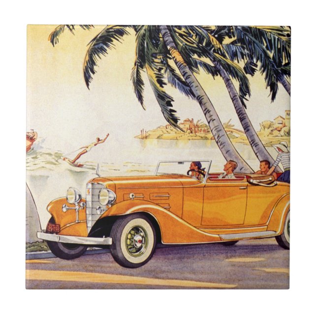 Familienurlaub im Oldtimer-Cabrio Fliese (Vorderseite)