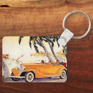 Familienurlaub im Oldtimer-Cabrio Schlüsselanhänger