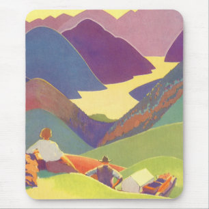 Familienurlaub im Retro-Stil, Picknick in den Berg Mousepad