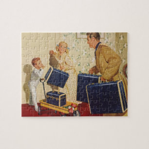 Familienurlaub im Retro-Stil, Vater, Kinder und Ko