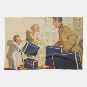 Familienurlaub im Retro-Stil, Vater, Kinder und Ko Küchentuch