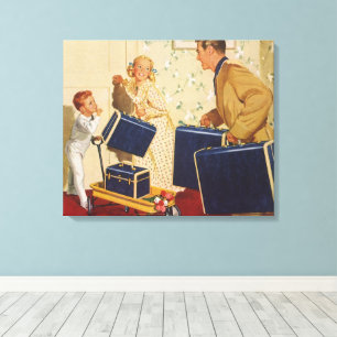 Familienurlaub im Retro-Stil, Vater, Kinder und Ko Leinwanddruck