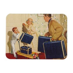 Familienurlaub im Retro-Stil, Vater, Kinder und Ko Magnet