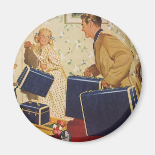 Familienurlaub im Retro-Stil, Vater, Kinder und Ko Magnet