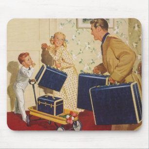 Familienurlaub in alter Zeit, Vater, Kinder und Ko Mousepad