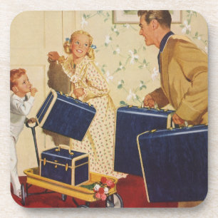 Familienurlaub in nostalgischer Zeit, Vater, Kinde Getränkeuntersetzer