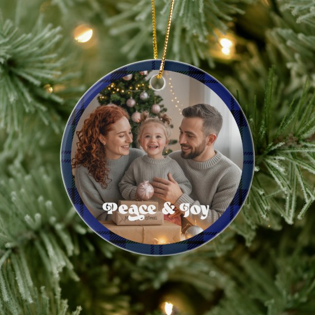 Familienurlaub Keepake Kariertes Weihnachtsfest Fo Keramik Ornament (Baum)