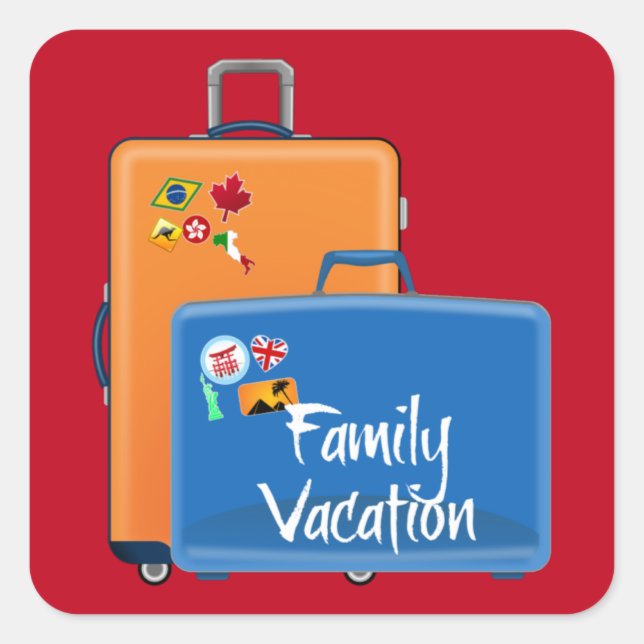 Familienurlaub, Koffer bereit, Quadratischer Aufkleber (Vorderseite)