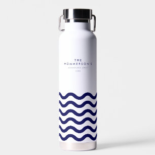 Familienurlaub Navy Blue Nautical Waves Trinkflasche