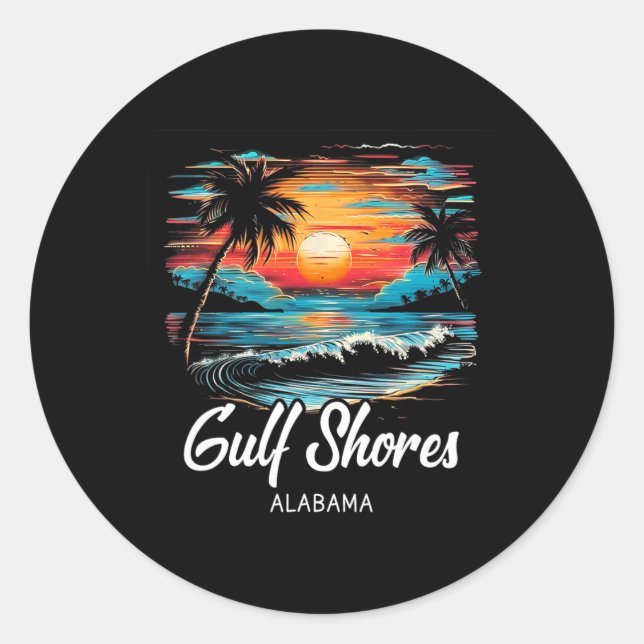 Familienurlaub Retro Sonnenuntergang Alabama Golfk Runder Aufkleber (Vorderseite)