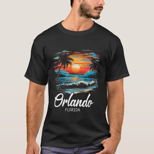 Familienurlaub Retro Sonnenuntergang Florida Orlan T-Shirt (Vorderseite)
