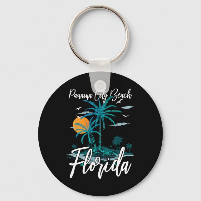 Familienurlaub Retro Sonnenuntergang Florida Panam Schlüsselanhänger (Vorderseite)
