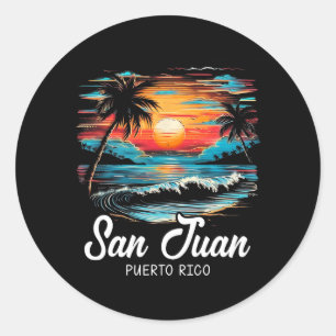 Familienurlaub Retro Sonnenuntergang Puerto Rico S Runder Aufkleber