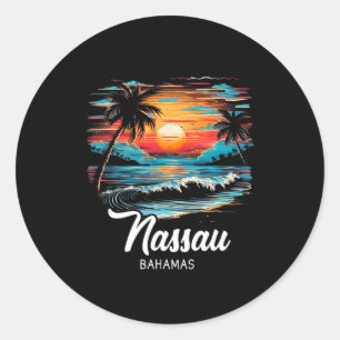 Familienurlaub Retro Sunset Bahamas Nau Runder Aufkleber