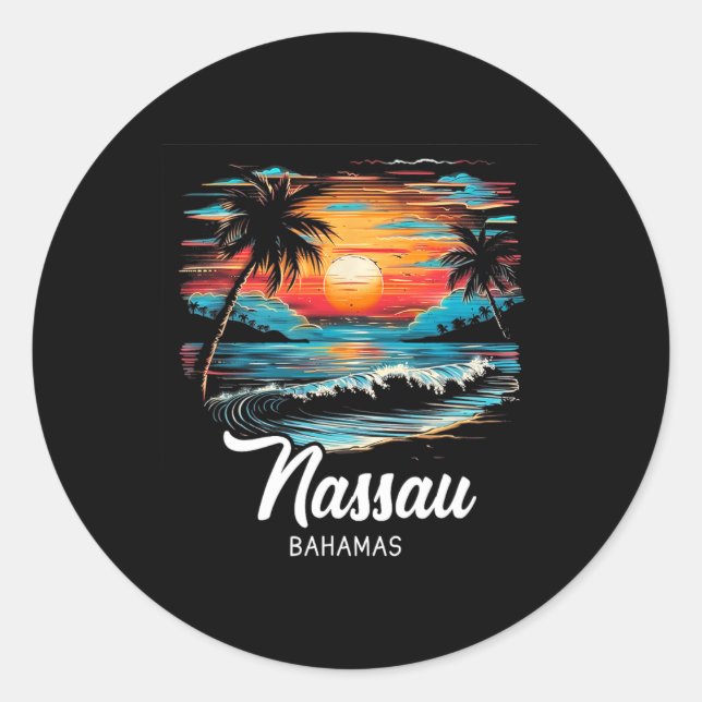 Familienurlaub Retro Sunset Bahamas Nau Runder Aufkleber (Vorderseite)