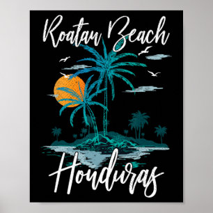 Familienurlaub Retro Sunset Honduras Roatan Beach Poster