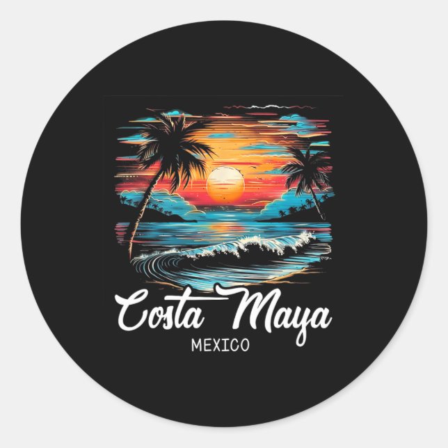 Familienurlaub Retro Sunset Mexiko Costa Maya Runder Aufkleber (Vorderseite)