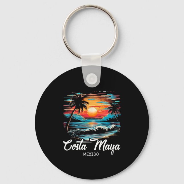 Familienurlaub Retro Sunset Mexiko Costa Maya Schlüsselanhänger (Vorderseite)