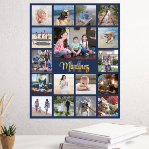 Familienwachs Foto Collage Navy Blue und Real Foliendrucke