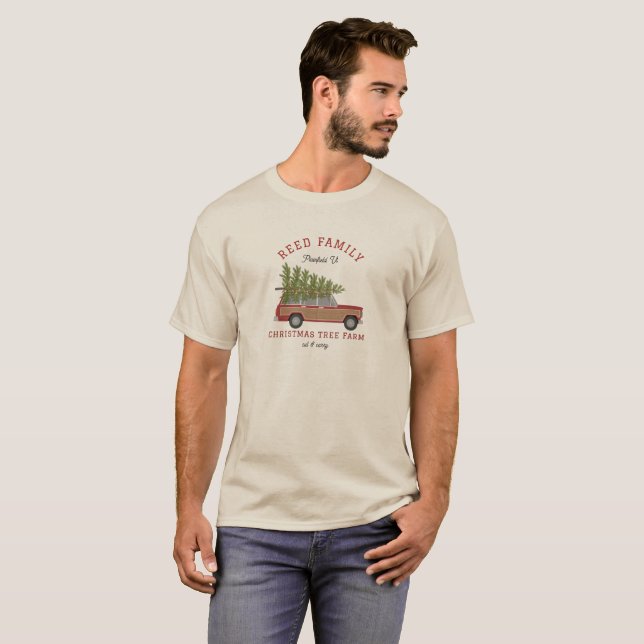 Familienwagen der Weihnachtsbaumfarm T-Shirt (Vorne ganz)